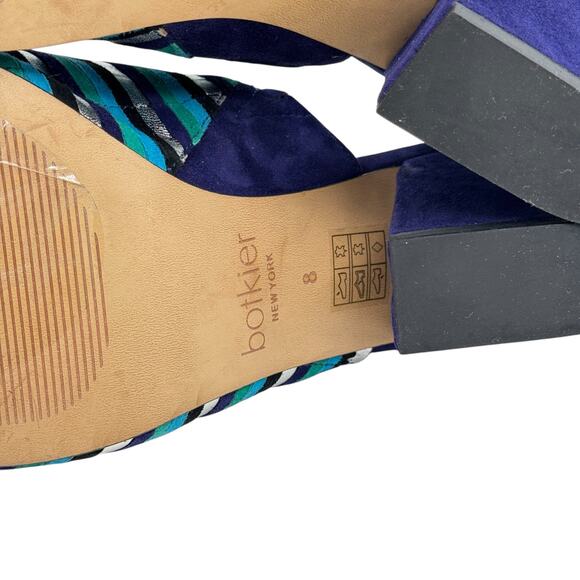 Botkier Posie Mule Sandal 8 Womens Blue Leather Suede Silver Metallic Heel NEW - Picture 9 of 11